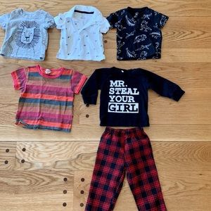 4 t-shirts & one long sleeve with pants. 6 months